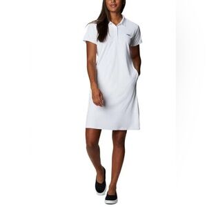 Columbia Womens Tidal Tee Polo Dress UPF 50 PFG Pockets White Sweat Wicking NWT